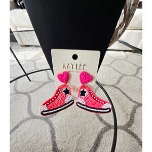 💘 Pick 3 For $15 Kay Lee Pink Beaded Sneaker Earrings New